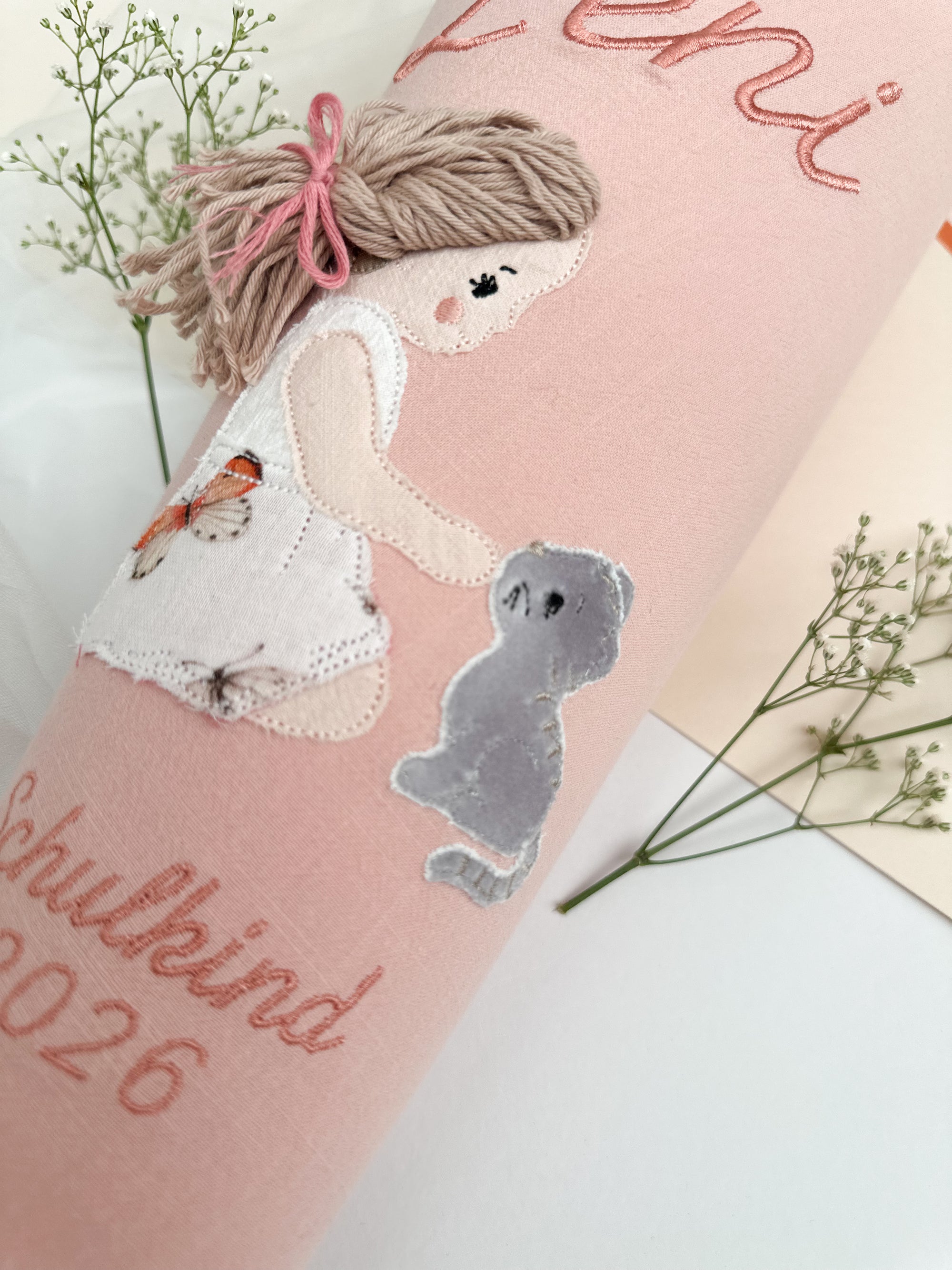 Schultüte Mädchen mit Katze in 70cm und 35cm