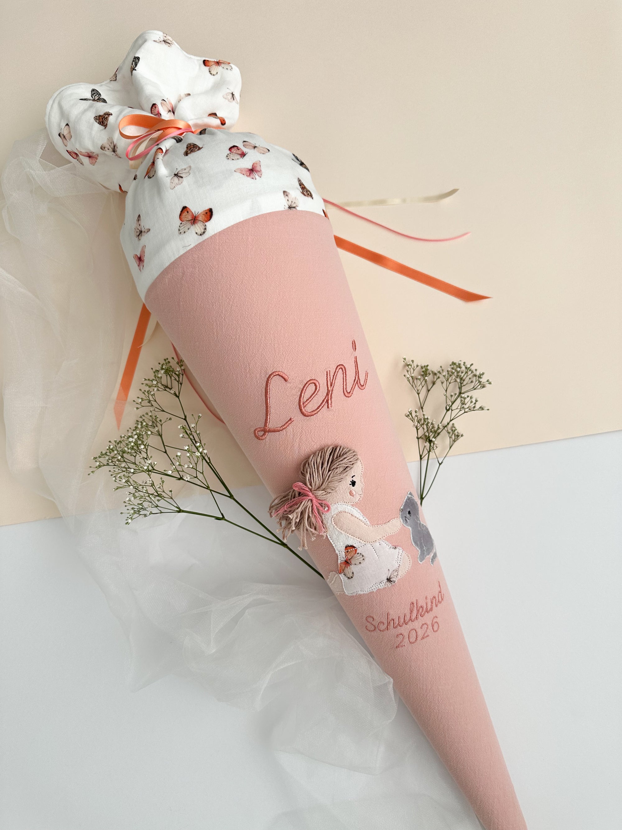 Schultüte Mädchen mit Katze in 70cm und 35cm