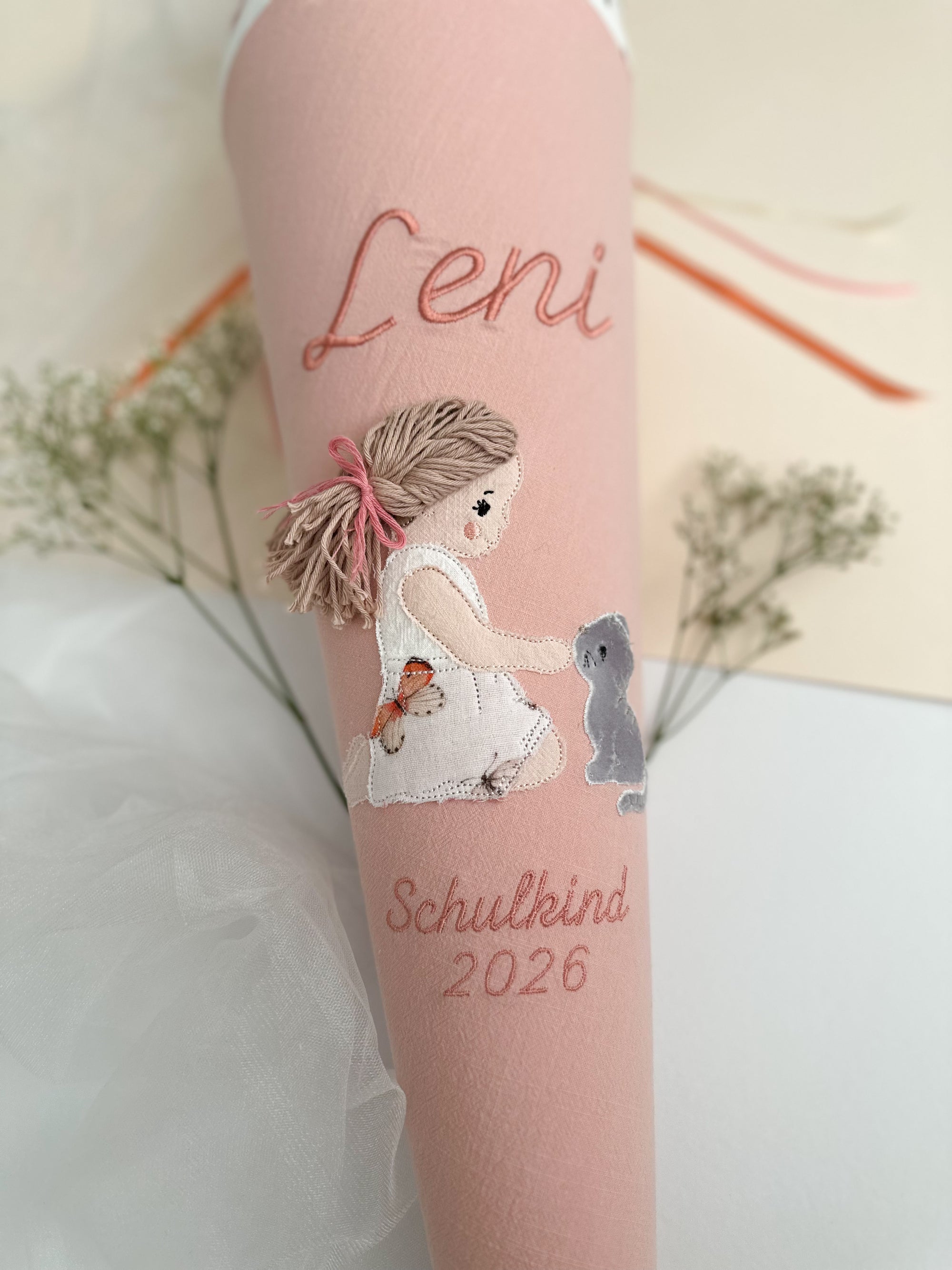 Schultüte Mädchen mit Katze in 70cm und 35cm