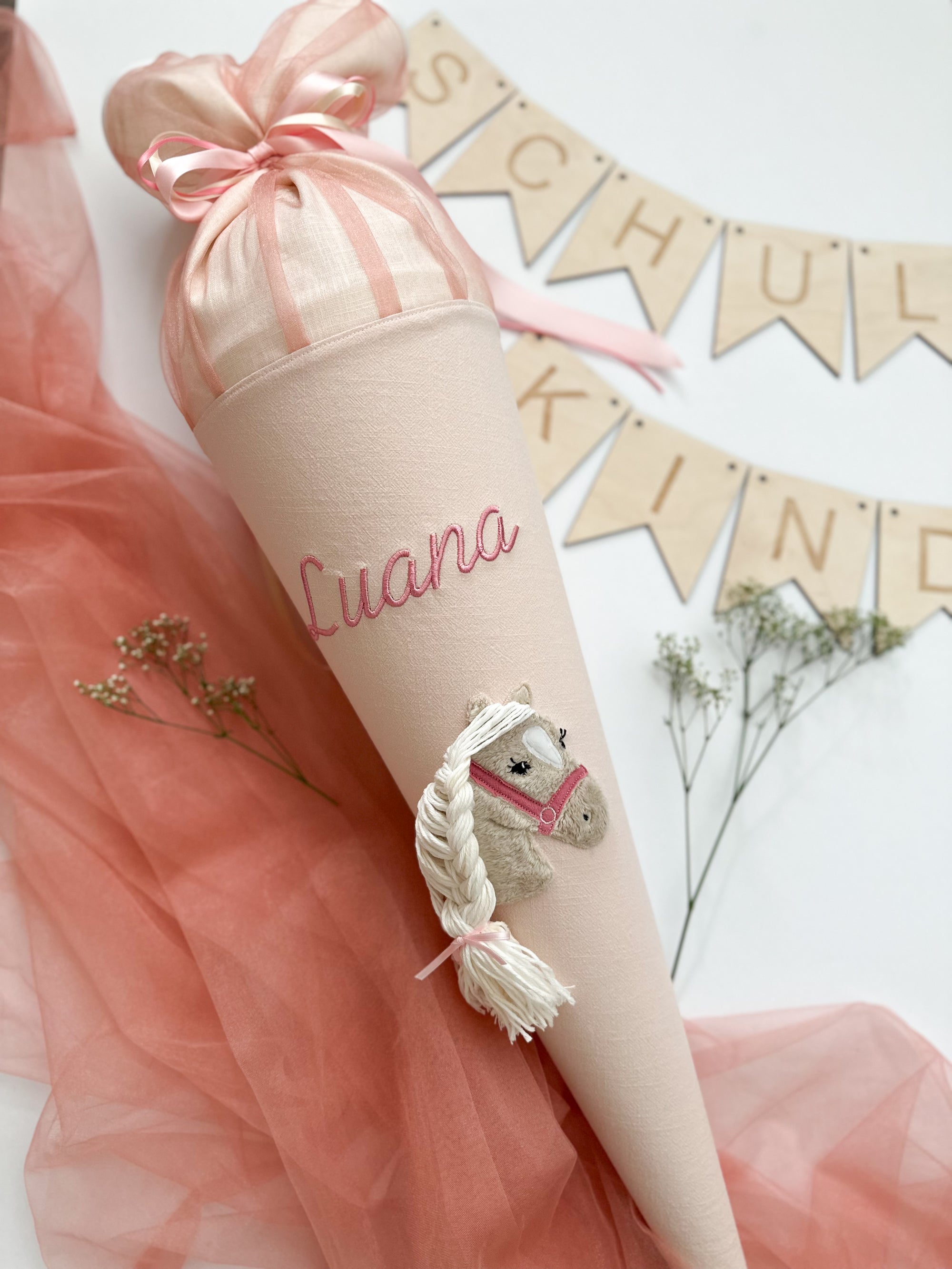 Schultüte Pferd mit Wollhaaren in 70cm und 35cm