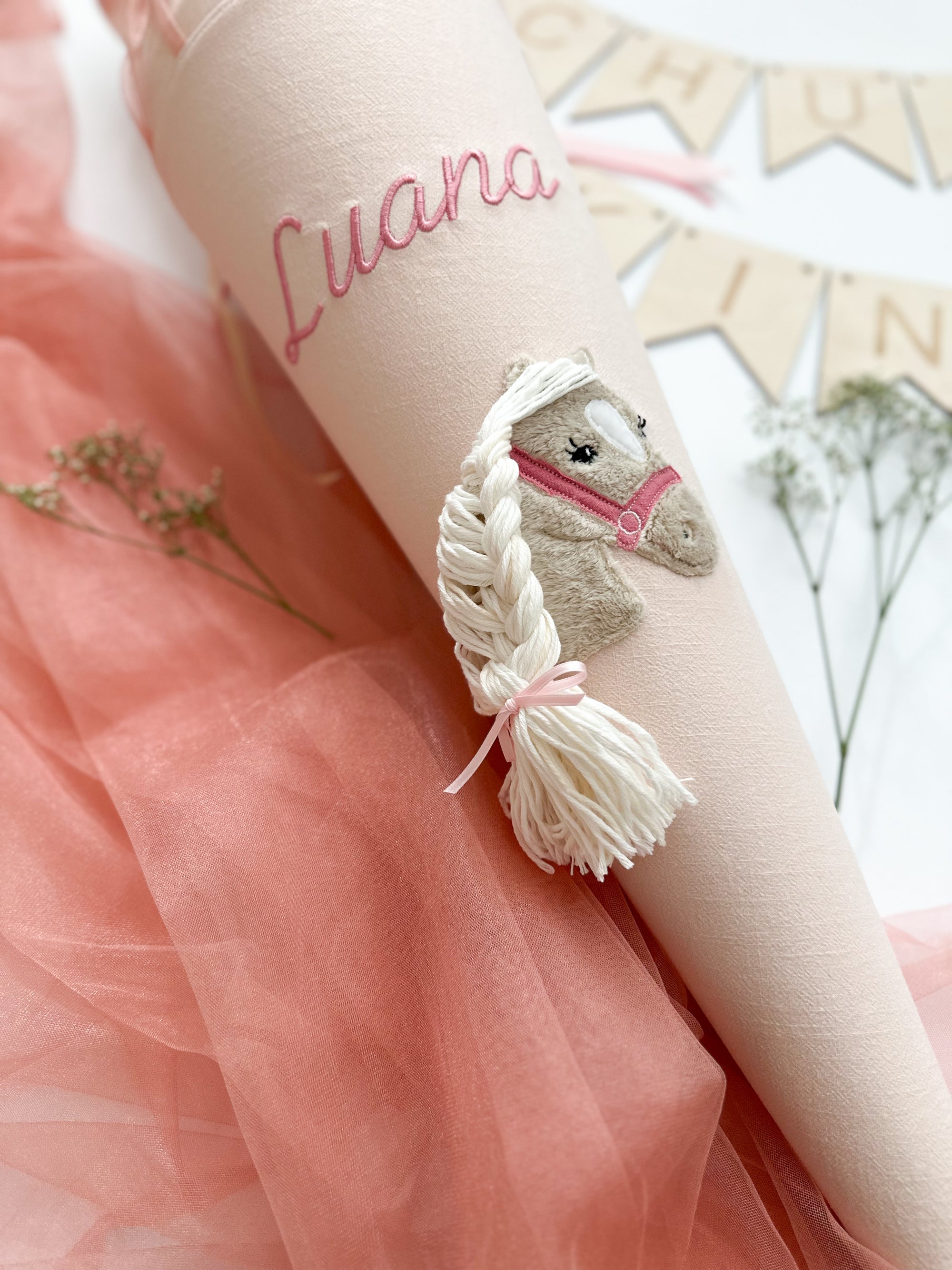 Schultüte Pferd mit Wollhaaren in 70cm und 35cm